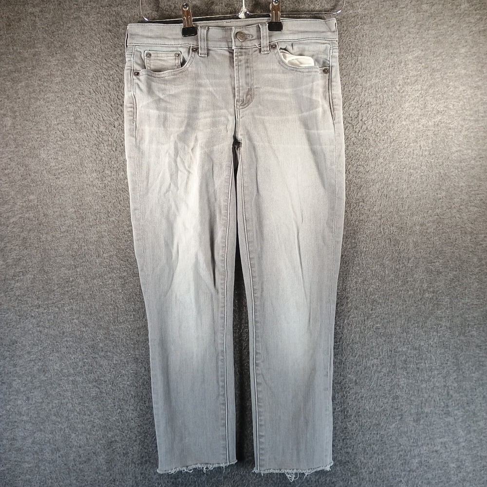 J Crew Jeans‎ Women 25 Stretch Mid Rise Skinny Valley Wash Light Grey Raw Hem